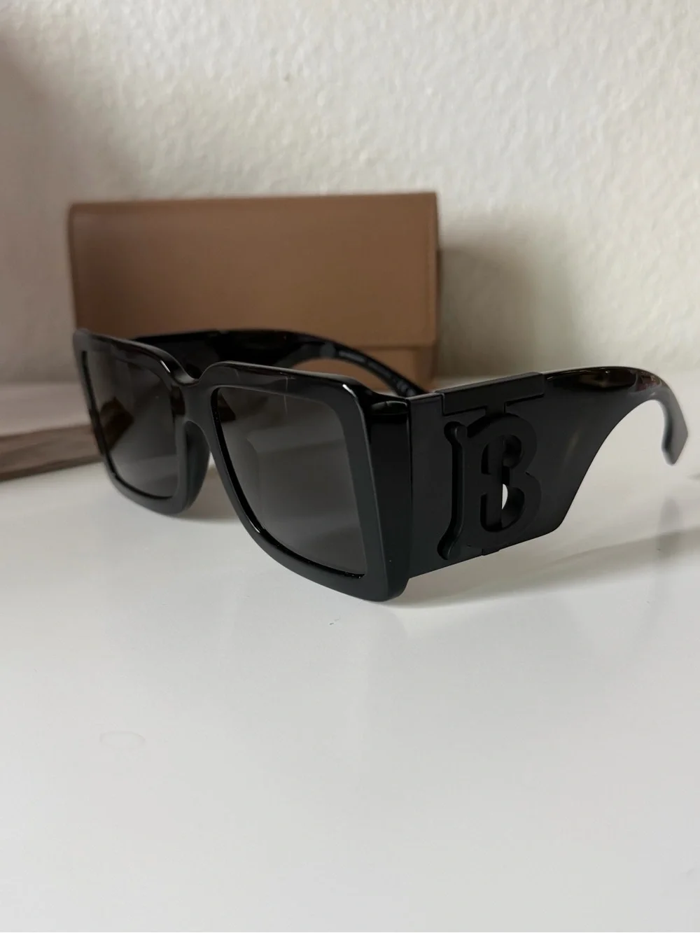 Burberry Oversize Black Square 'TB' Logo Sunglasses Authentic